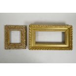 An C18th carved giltwood frame together with a C19th carved giltwood frame, largest rebate 9½" x 4½"