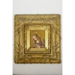 The Madonna at prayer, in an Arts and Crafts gilt frame, watercolour, 4" x 4½"