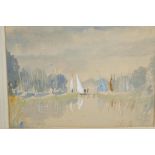Elizabeth Scott-Moore, sailing boats and figures, detailed verso 'Gravel Pit Sailing Club', 16" x