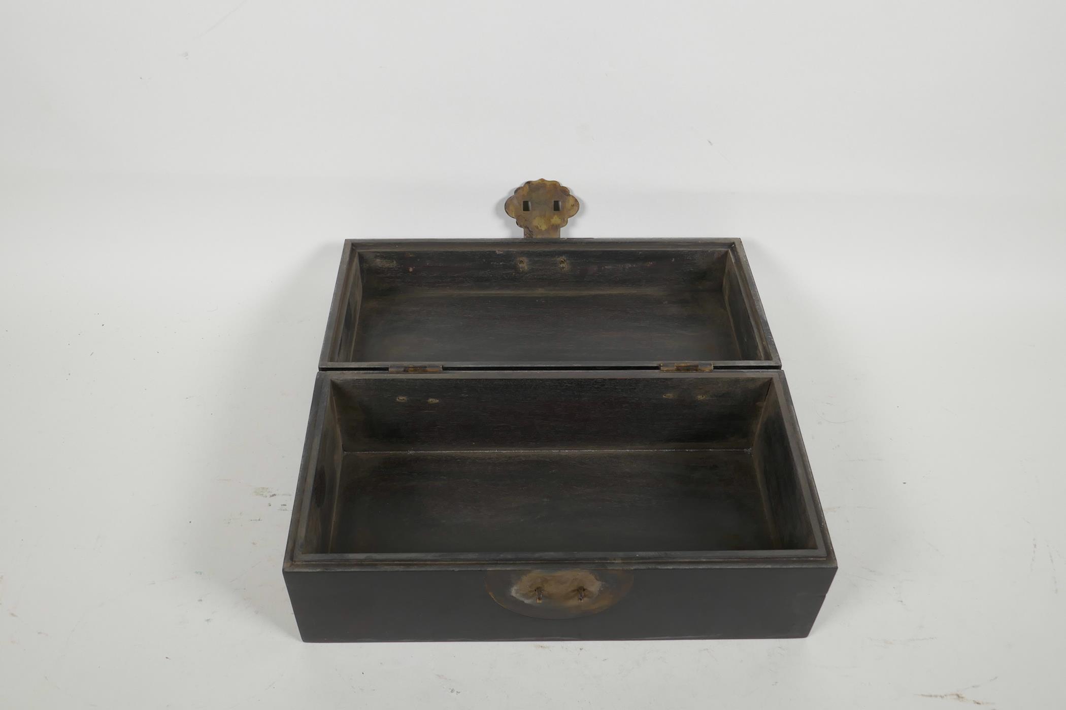 An oriental ebonised hardwood box, with brass fittings, 10" x 5" x 4½" - Image 2 of 3