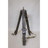 A WW2 British Army tripod with a wired communications transformer, 37" long collapsed