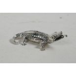 A novelty sterling silver alligator, 2" long