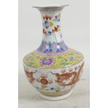 A Chinese Republic style vase with bulbous body and flared neck, decorated with bands of bats and