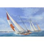 Alex Packham, artist's proof, colour print of a racing yacht, signed, 22" x 15"