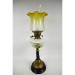 An Art Nouveau Veritas duplex oil lamp, with original etched tulip shaped glass shade in frosted