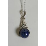 A 925 silver and lapis lazuli pendant necklace, 1½" drop