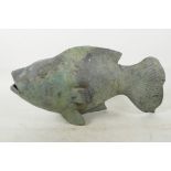 An oriental bronze figure of a fish, 14" long