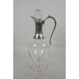 A Dartington glass claret jug with silver collar, spout and handle, hallmarked London 1998, 12" high