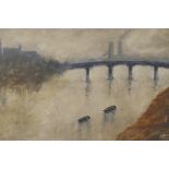 View of a Thames bridge with distant power station, inscribed on frame plaque 'Edward Seago', oil on