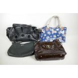 Four vintage handbags, a black leather Billy bag, a patent material by Dents, a Redwall leather