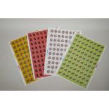 Four sheets of replica Chinese Zodiac stamps, horse, snake, monkey and dragon