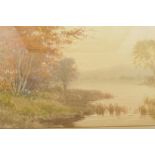 Tokusaburo Kobayashi, pair of autumnal river landscapes, early C20th watercolours, 19" x 11"