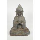 An C18th bronze figure of Buddha seated in meditation, 17" high