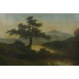 An C18th Highland lake scene, oil on canvas, 18" x 14"