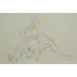 Dancer seated on the floor, signed JSH '93, crayon drawing, 16" x 11"