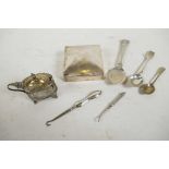 A varied lot of sterling silver items and silver plate including a marked silver Hilliard and