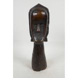An African carved hardwood head bust, 12" high