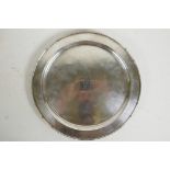 A Chinese silver tray with a bamboo style rim and raised on ball feet, Chinese silver marks to base,