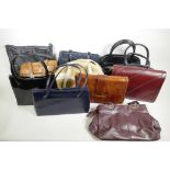 Eleven ladies' handbags from the 1960s to 1980s, in both leather and synthetic finish, with usual