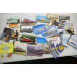 Approximately 100 postcards illustrating trains, ships and aircraft