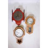 Three Victorian and early C20th drop dial wall clocks, one Ajit in pine, fair condition; two