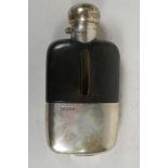 A Walker & Hall First World War sterling silver hip flask, consisting of a quarter pint glass