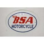 A painted cast iron plaque advertising BSA Motorcycles, 12" x 9"