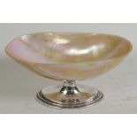 A hallmarked silver and mother of pearl shell pedestal bonbon dish hallmarked Birmingham 1933, 4½"
