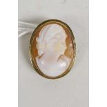 A gilt framed shell cameo carved as a classical figure, 1¼" long