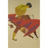 Joan Bryant, Matador and Bull, mid C20th print of a mixed media artwork, 18" x 24"