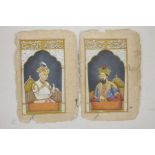 A pair of Indian watercolour and bodycolour portraits of distinguished gentlemen, signed, 5" x 8"