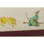 A Moghul watercolour and bodycolour of a hunter and lion, 9½" x 5½"