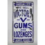 An original 1920s 'Victory-V-Gums & Lozenges' enamel advertising sign, in blue and white, with signs