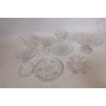 A quantity of good quality cut and pressed glassware including a small Bohemian crystal basket, a
