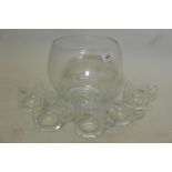 An LSA International glass punch bowl and five 'Como' punch cups