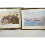Tony Bates, Cardiff Bay 1956, artist signed limited edition print, no.474/850, 17" x 13", together