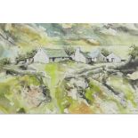 John Beach, farmstead in a hilly landscape, titled verso 'Hill Farm', watercolour, 6½" x 4"