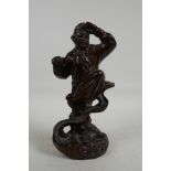 A Chinese carved wood figure of the Monkey King, 10" high