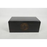 An oriental ebonised hardwood box, with brass fittings, 10" x 5" x 4½"