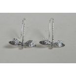 A pair of 925 silver earrings in the form of dragonflies, 1½" drop