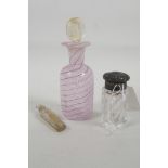 A sterling silver topped glass perfume bottle by John Grinsell & Sons of Birmingham, 2½" high x