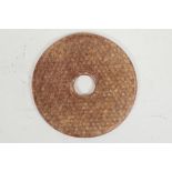 A Chinese hardstone pi disc, 8" diameter