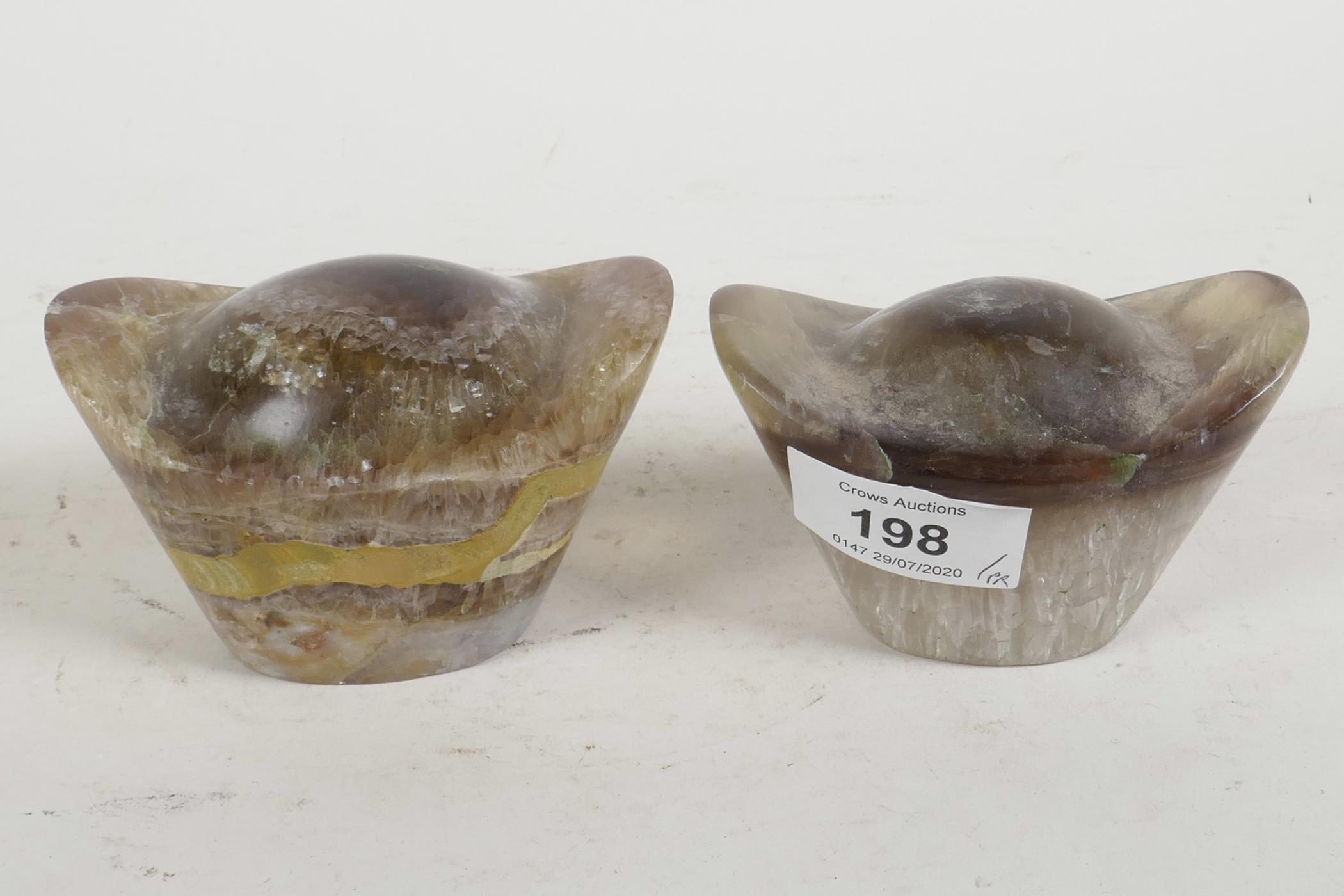 A pair of Chinese carved fluorspar weights, 3½" wide - Image 3 of 3