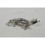 A sterling silver alligator, 2" long