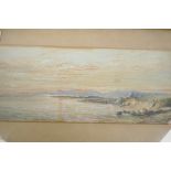 A C19th coastal scene at sunset, watercolour, signed, 13½" x 6"