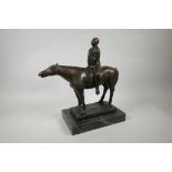 After Marino Marini, 'Horseman', bronze figure on horseback, 14½" high
