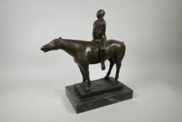 After Marino Marini, 'Horseman', bronze figure on horseback, 14½" high