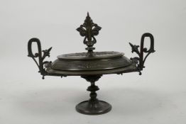 A French bronze tazza and cover with two handles, 6½" diameter x 7" high