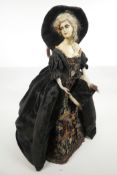 A rare 1920s German Baitz (?) boudoir doll, possibly lamp cover, wax composition half doll with