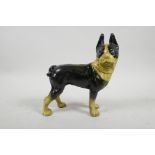 A cold painted cast iron pug dog, 7½" long